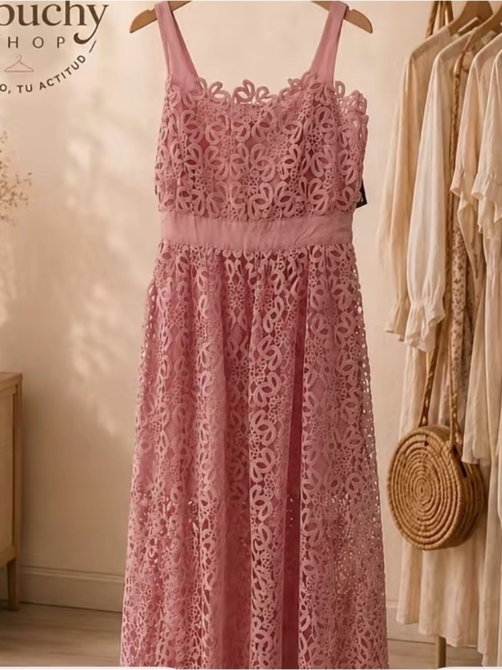 Beulah Dusty Pink Lace Maxi Dress